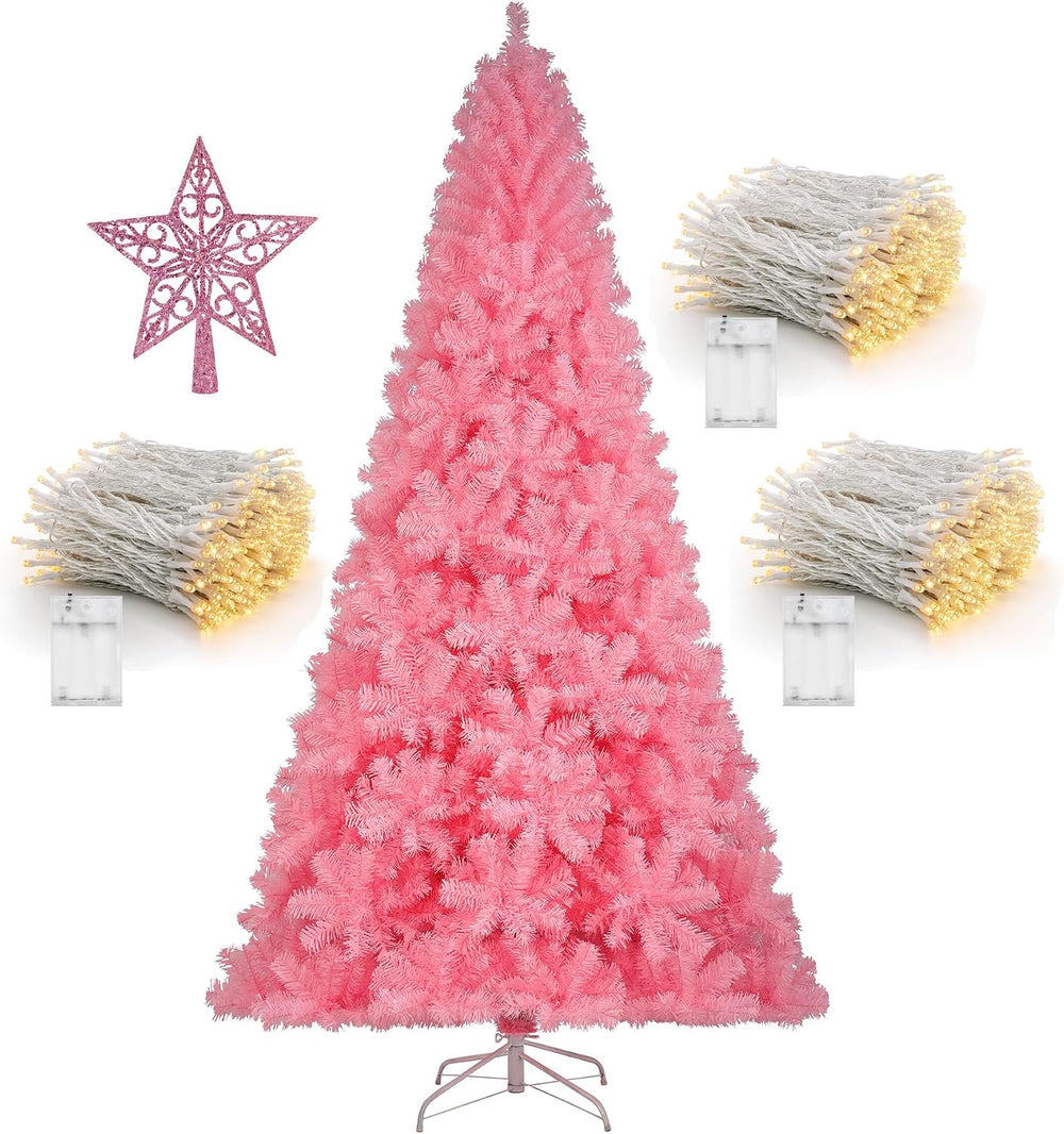 KTKDE 7.5ft Pink Christmas Tree, Artificial Christmas Tree, Sturdy Metal Stan...