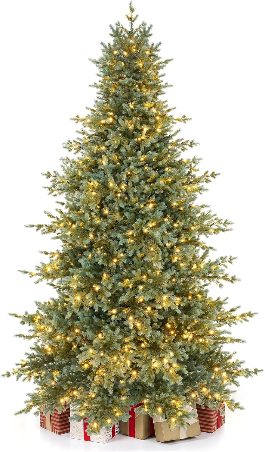 HAPPYGRILL 8 FT Pre-Lit Artificial Christmas Tree w/ 630 Warm White Lights