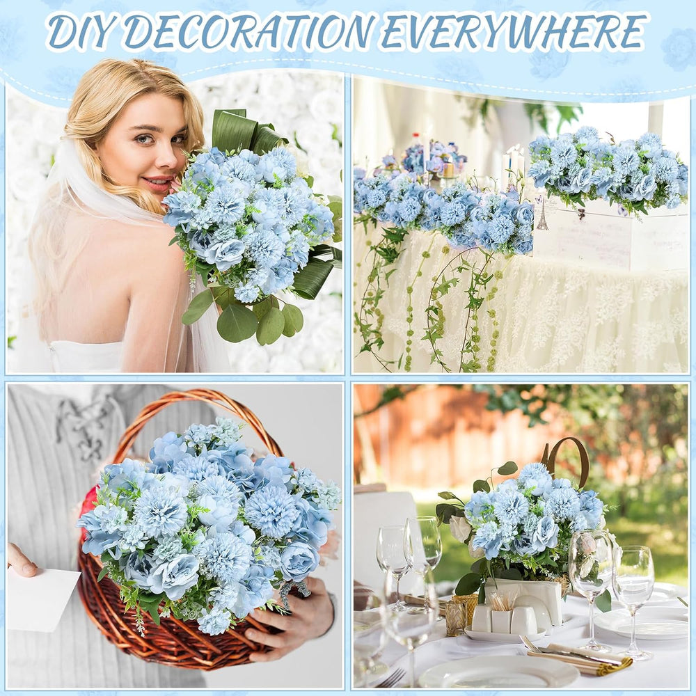 Lyrow 8 Bundles Blue Artificial Peony Flowers for Wedding Centerpieces