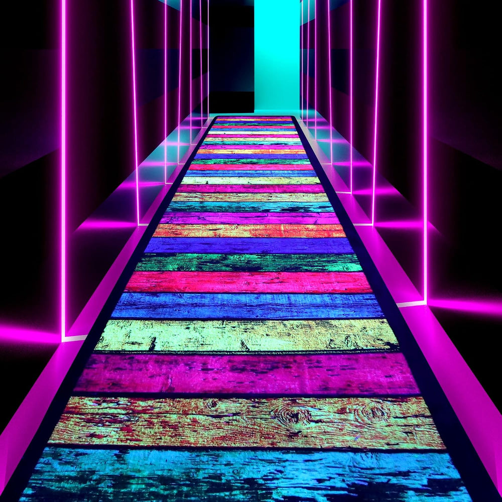 Neon Dance Floor Runner Rugs, UV Black Light Reaction Non-Slip Carpet, Glow i...