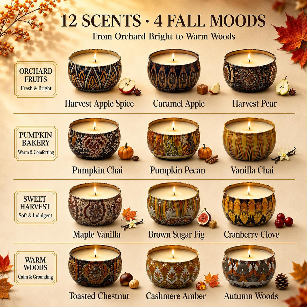 Fall Scented Candles Gift Set, 12 Pack Soy Candles for Home, 2.5 oz Each