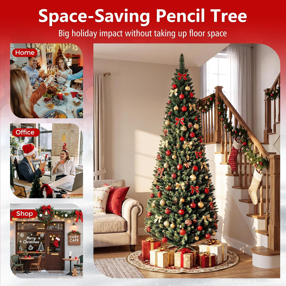 Goplus 7ft Artificial Slim Pencil Christmas Tree with 700 Lush Branch Tips