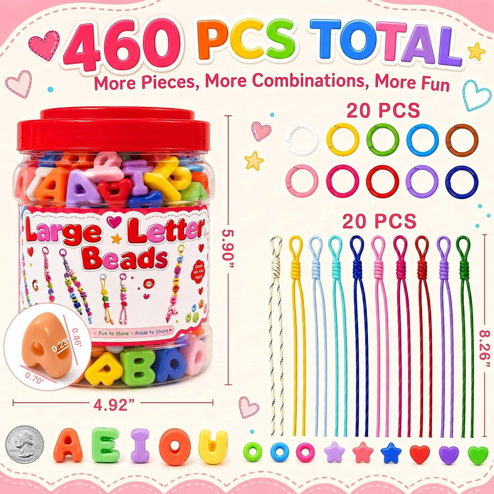 Kasmena 460Pcs Chunky Large Letter Beads DIY Keychain & Bracelet Making Kit
