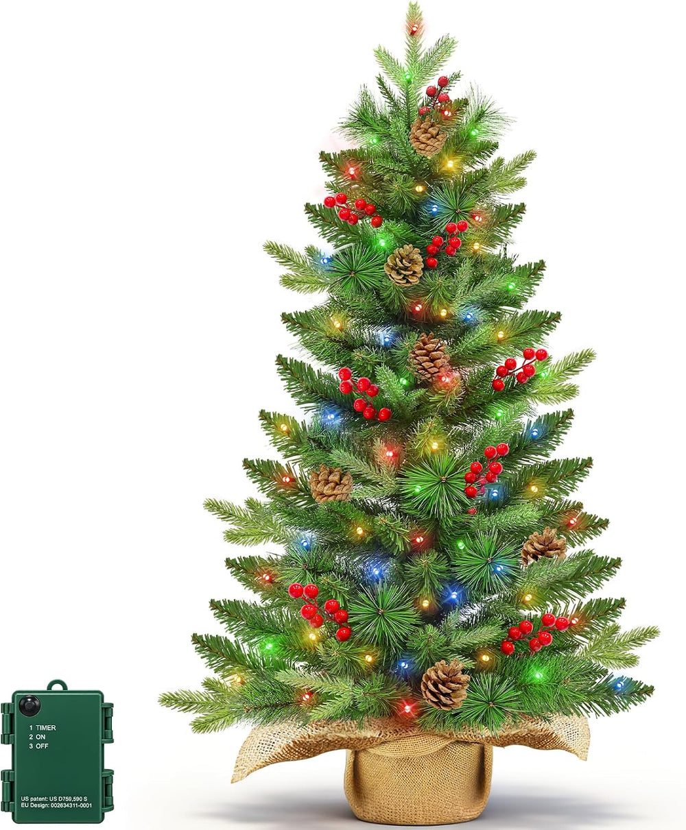 3ft Artificial Small Christmas Tree with Colorful Lights Timer