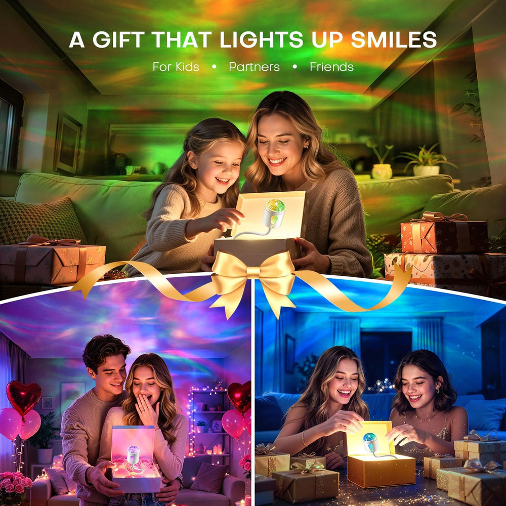 One Fire 2-in-1 USB Aurora Projector with Remote and Night Light, White