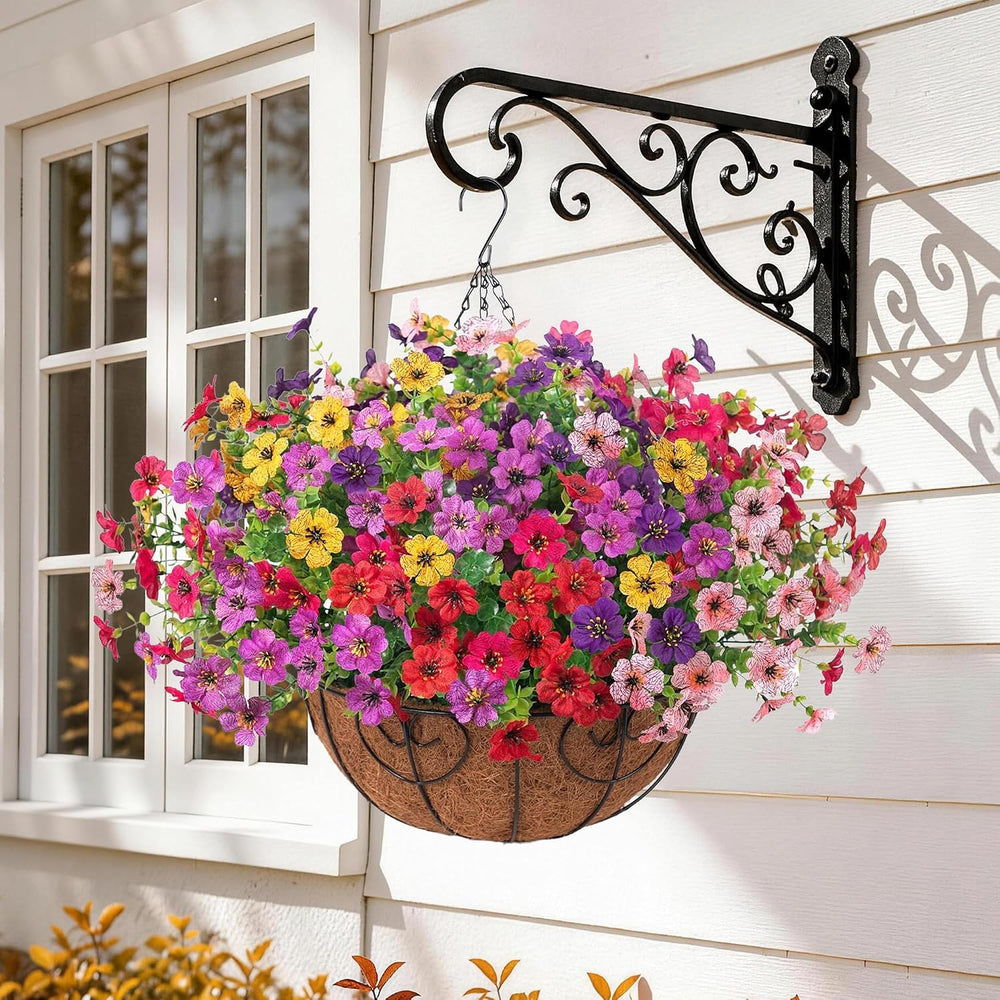 Artificial Fake Hanging Plants Flowers with Basket Outdoor Decor Faux Silk Da...