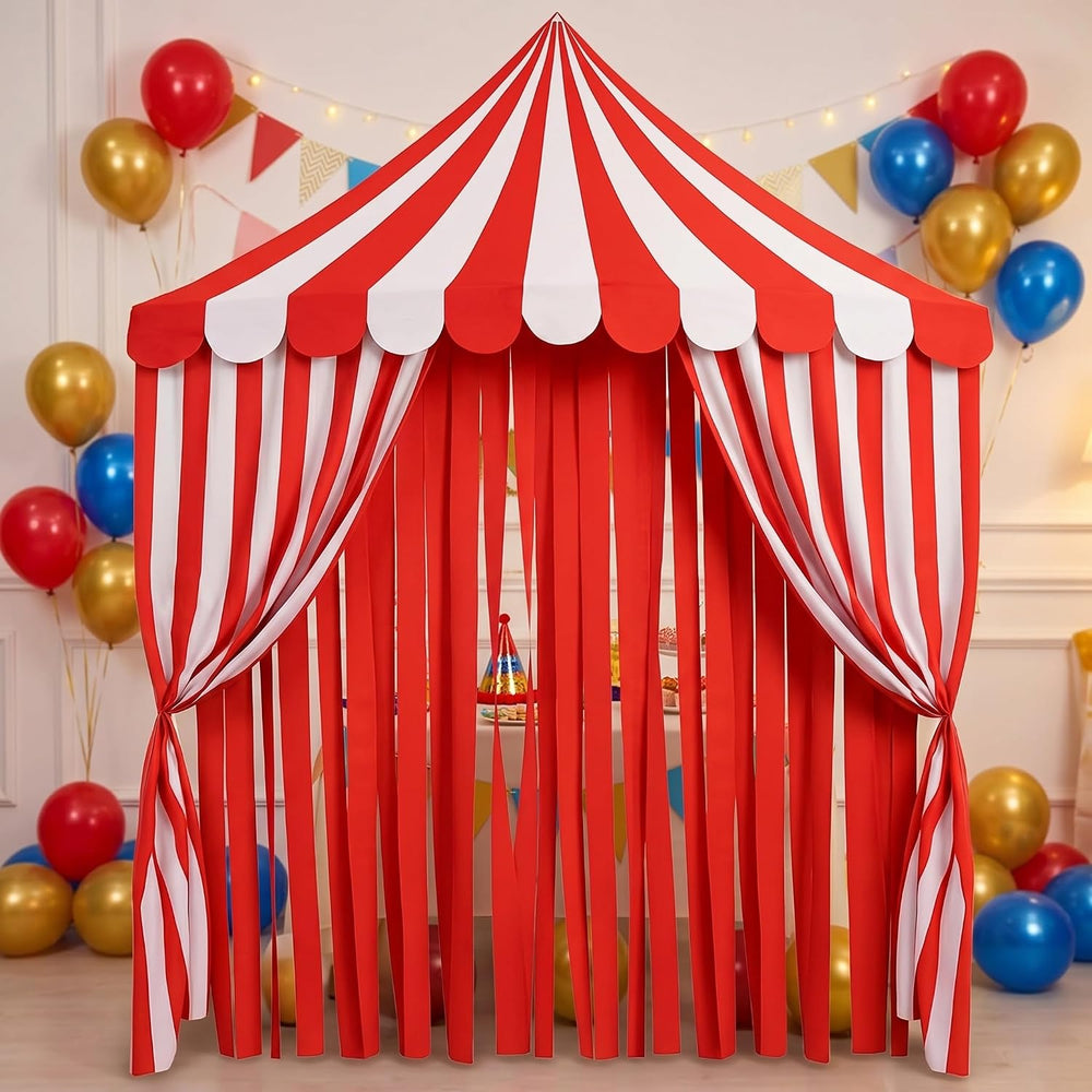 Breling 4 Pcs Carnival Circus Decor Backdrop Tent with Canopy, red White