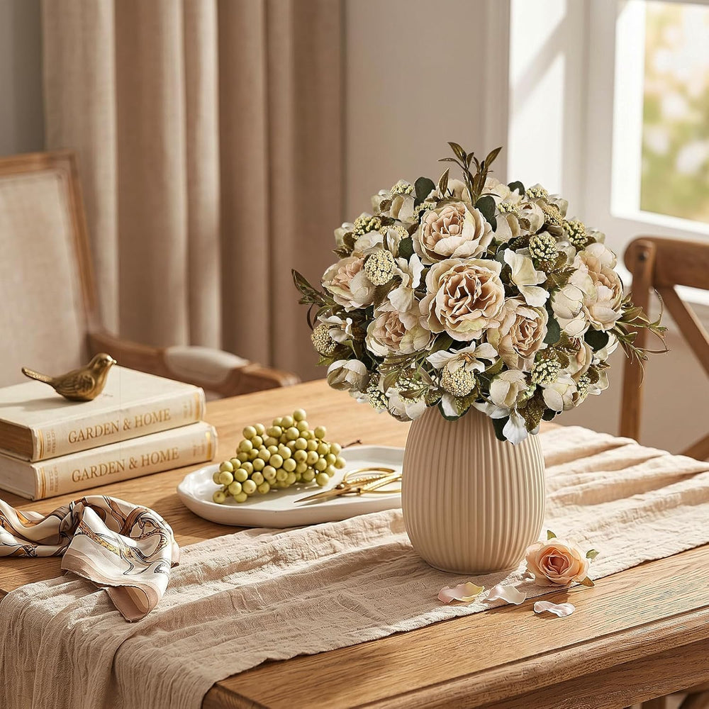 12 Bundles Fake Peony Artificial Flowers - Beige