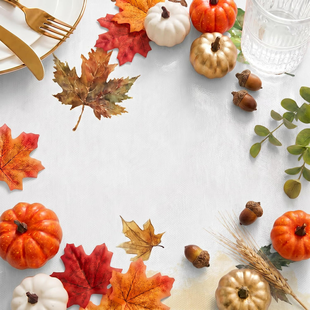 Horaldaily Vinyl Tablecloth 60×120 Inch Pumpkins Leaves Without Flannel