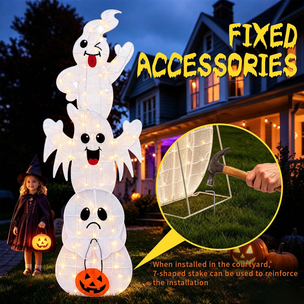 7FT Giant Halloween Decorations Outdoor Light Up Stacked Ghost for Porch