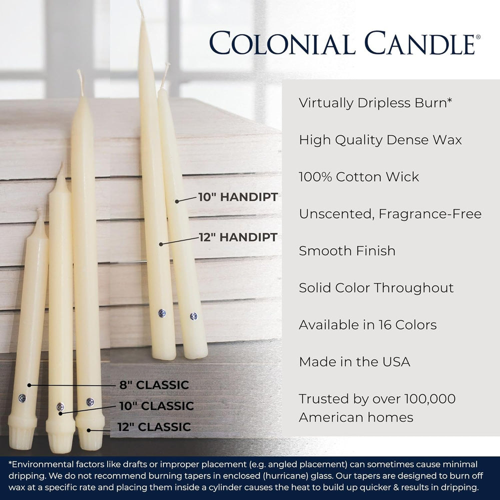 Colonial Candle Unscented Taper Candle, Handipt Collection, Mulberry, 10 in, ...
