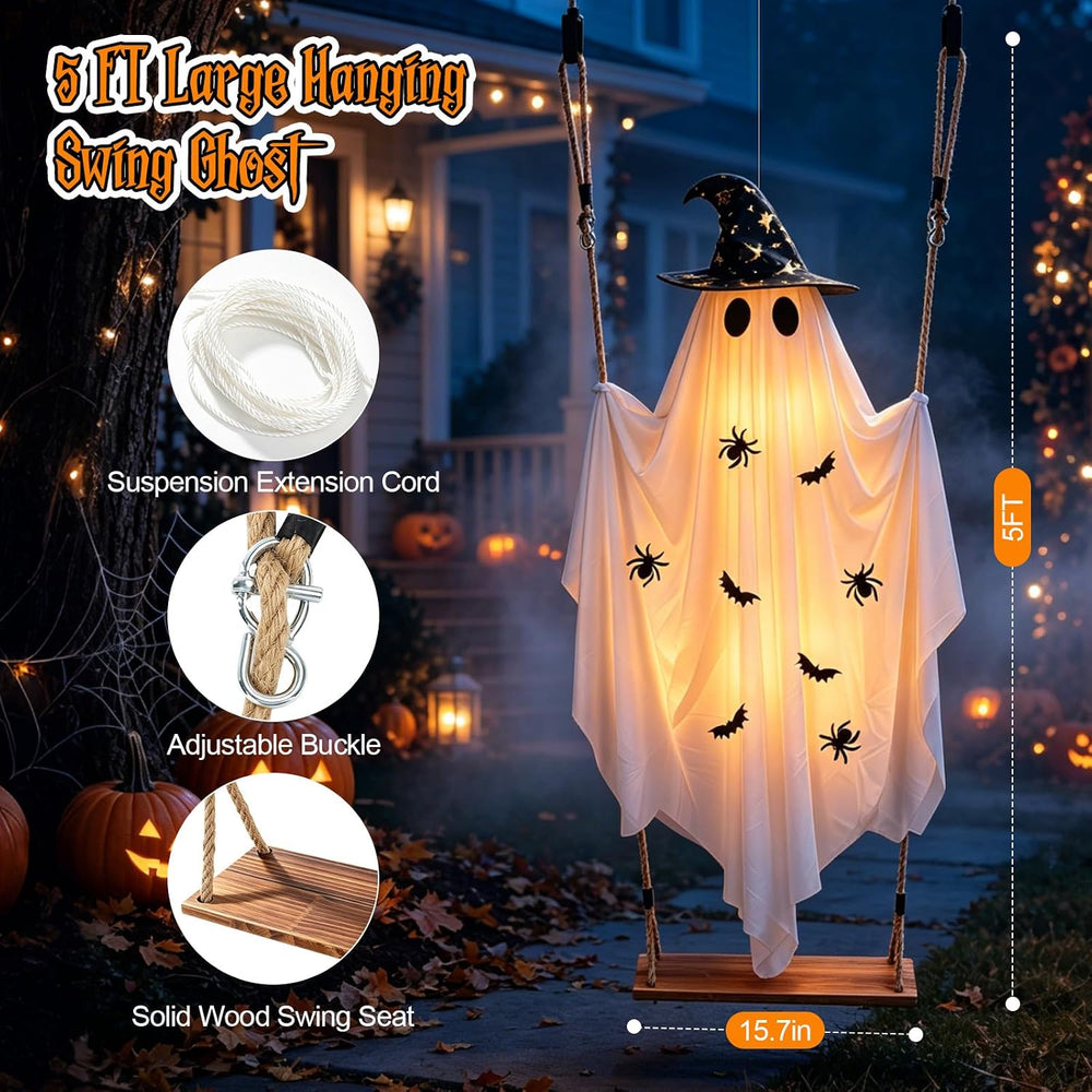 Halloween Outdoor Decorations,5 FT Large Hanging Swing Ghost