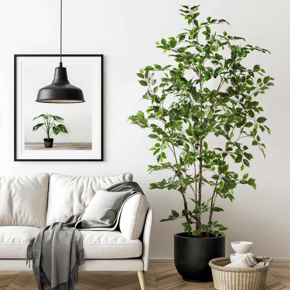 Artificial Ficus Tree Indoor 6ft, Large Potted Faux Tree with Realistic Silk ...
