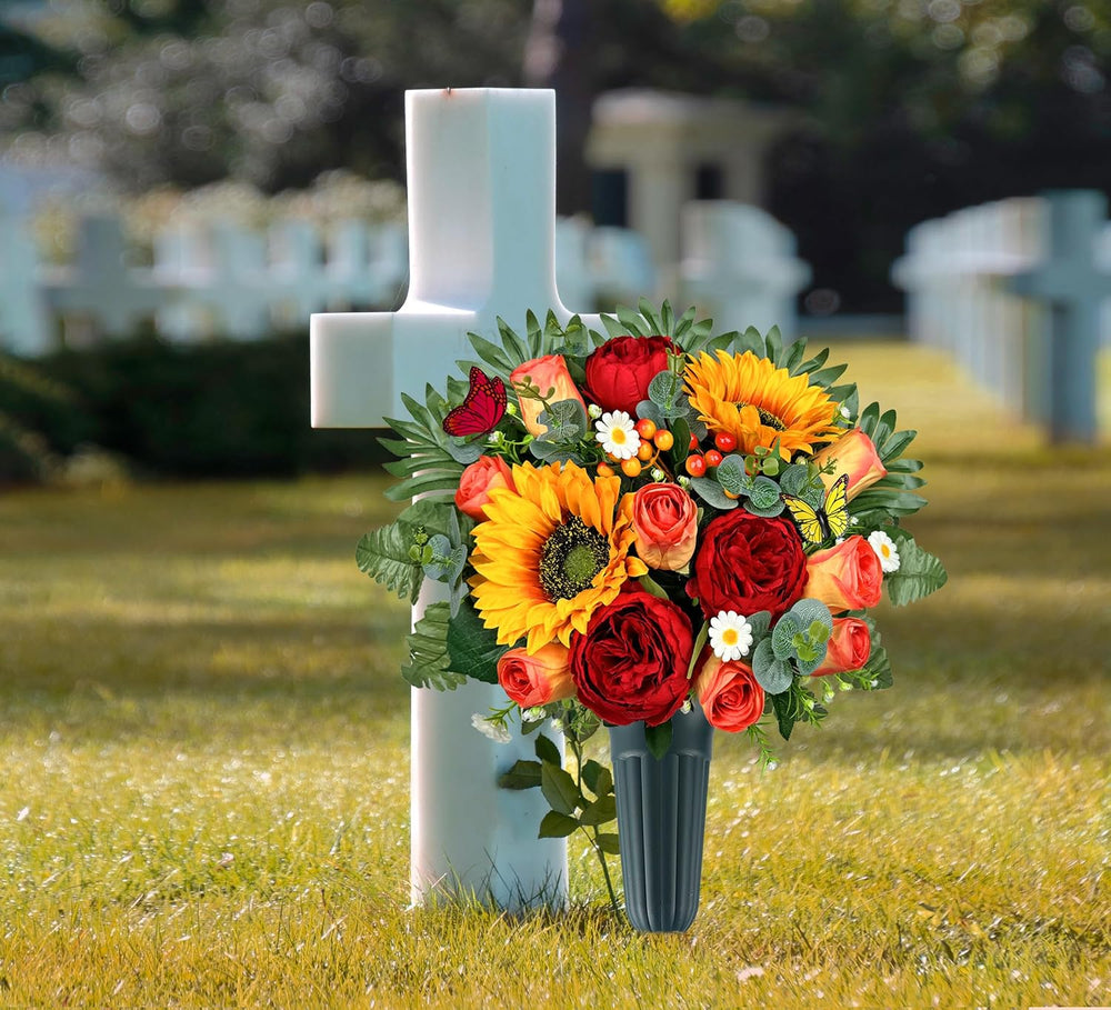 MUVIC Artificial Cemetery Flowers for Outdoor Grave Decorations,Memorial Flow...