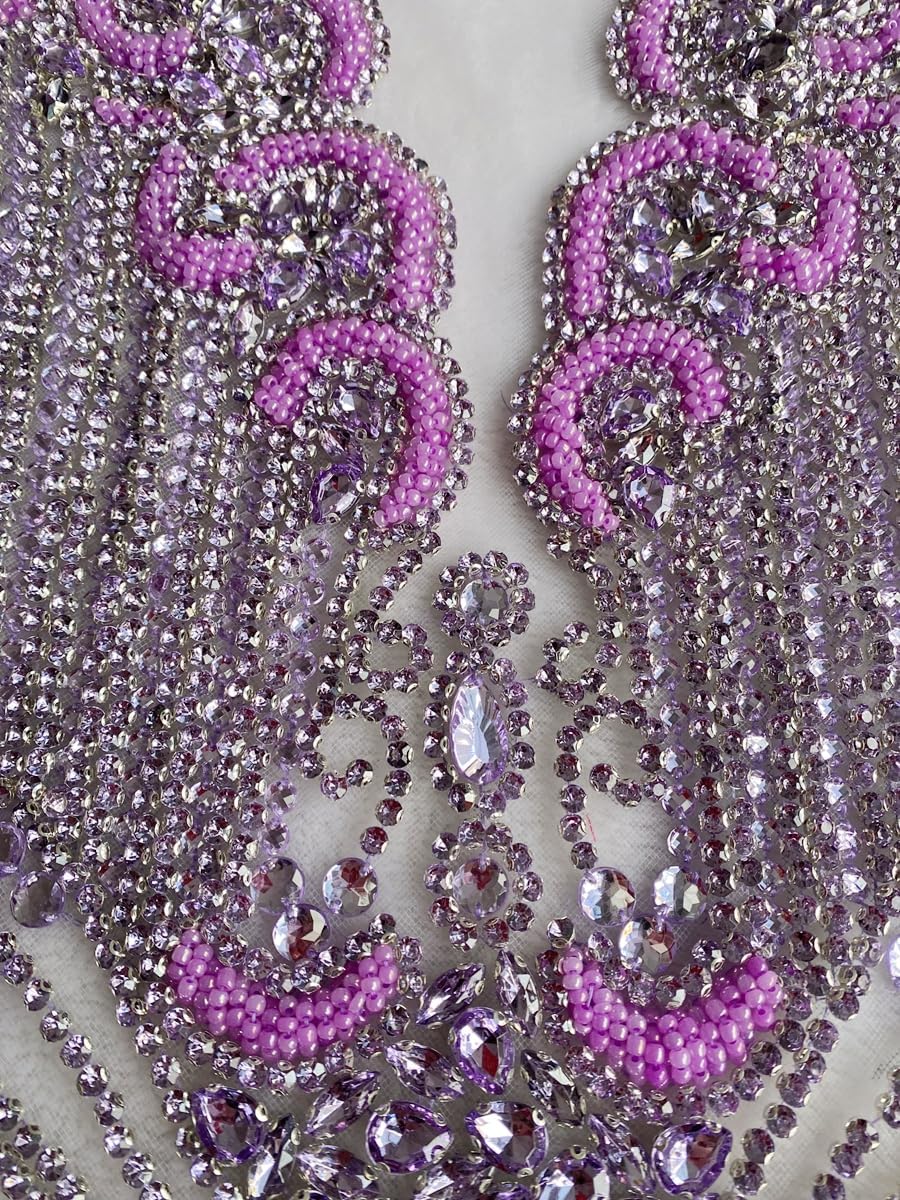 Large Bodice Applique Sequin Rhinestones Fine Appliques Handsewing Crystals a...