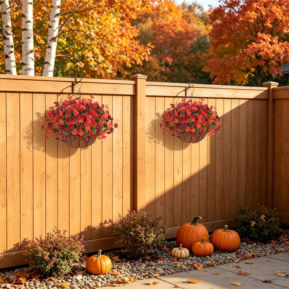 Fall Artificial Hanging Flowers with Basket UV Resistant for Outdoors Porch