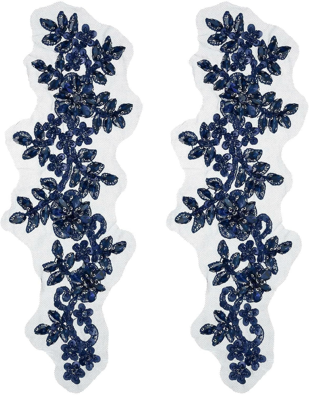 MECCANIXITY 2Pack Rhinestone Applique Patches, 13x4 Inch, Navy Blue