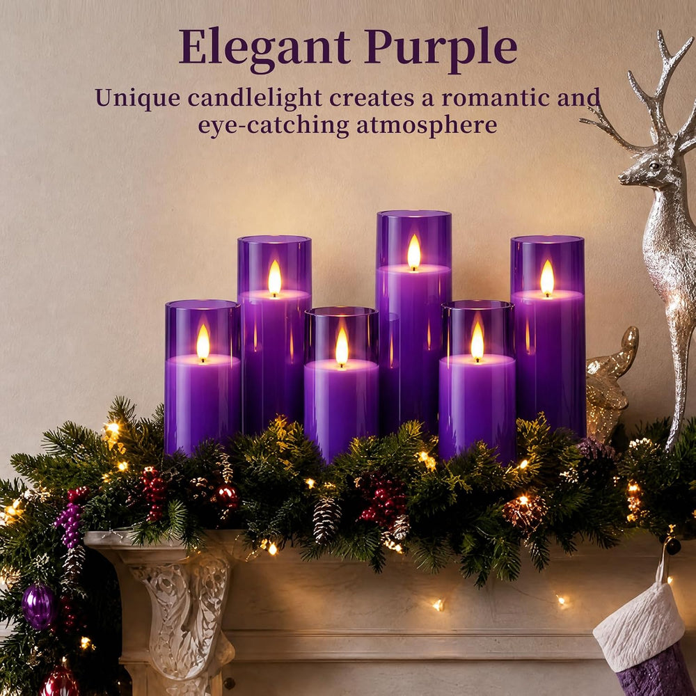 Homemory Purple Flameless LED Pillar Candles, Remote Timer, 9 Pack