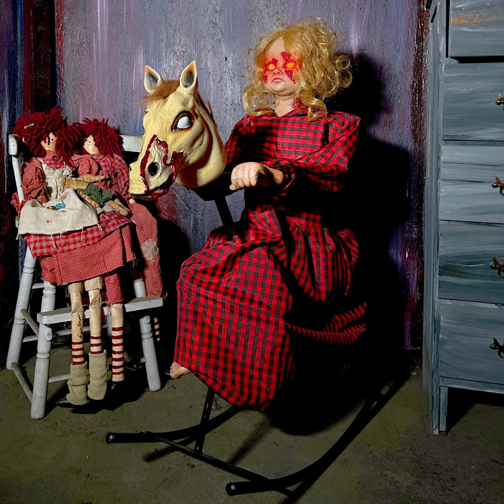 Haunted Hill Farm 3.2-Ft. Rocking Horse Girl Animatronic with Voice