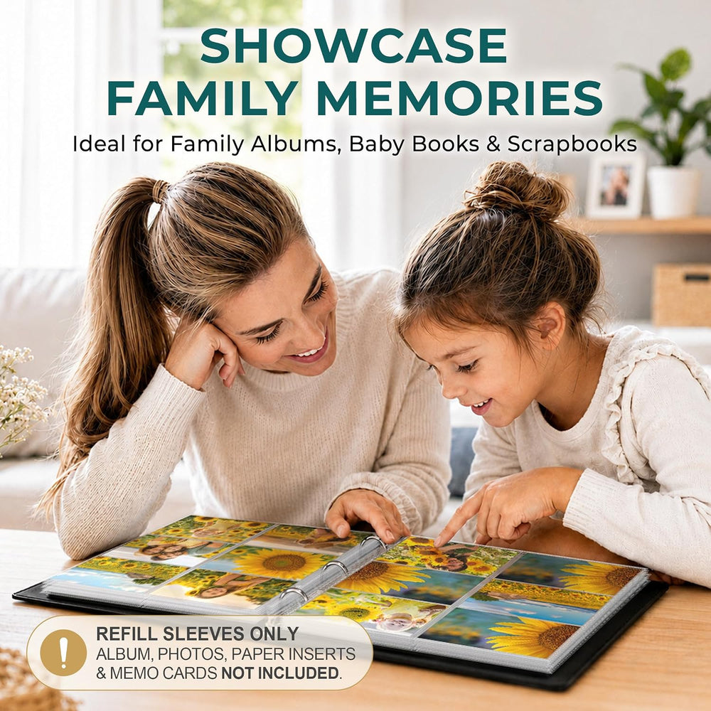 Dunwell 12x12 Scrapbook Page Protectors, 4x6 Photo Album Refill Pages, 100-Pa...