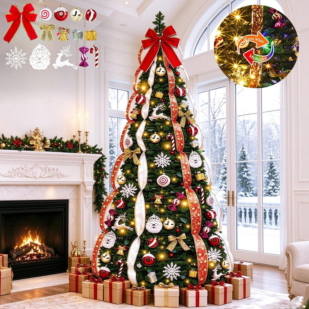 6.5FT Prelit Pop Up Christmas Tree,Dual Color Changing Lights Timer 8 Modes