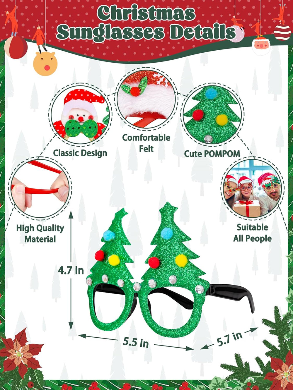 100 Pcs Christmas Glasses, Christmas Glasses for Adults, Christmas Accessorie...