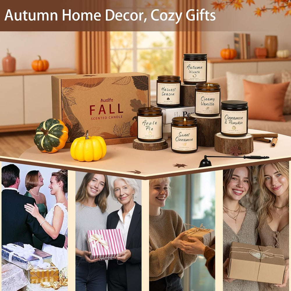 Fall Candles, 6 Pack Scented Candle Set, 42 oz Holiday Soy Candles, Candle Gi...