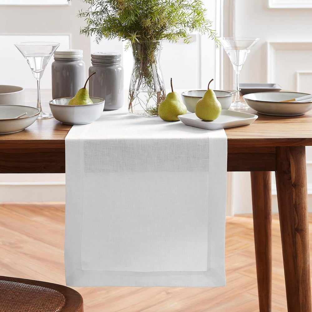 Solino Home 100% Pure Linen White Table Runner 72 Inches Long, 14 x 72 in