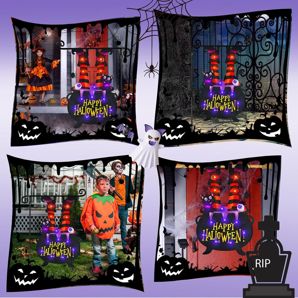 Halloween Lighted Garden Flag, Witch Feet Yard Decor, 12x18 in