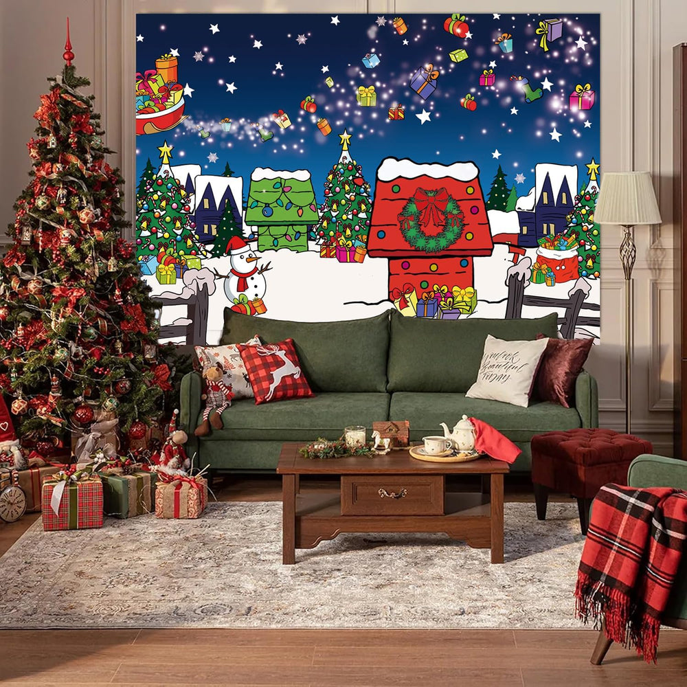Christmas Red House Backdrop 10x8FT Comic Winter Xmas Tree Snow Night Kennel ...