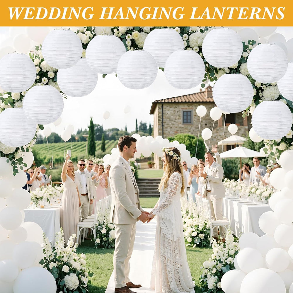 Treela 48pack White Chinese Paper Lanterns for Wedding Party Decor, 8"