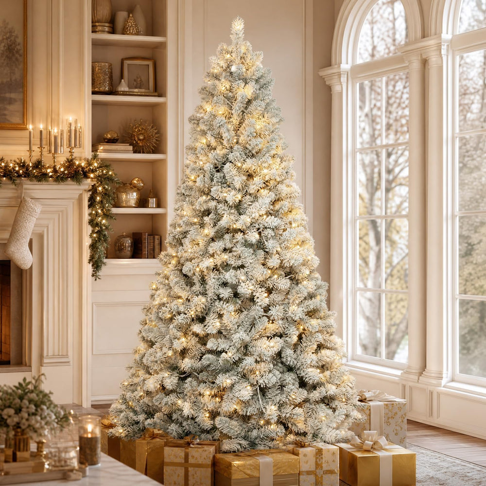 Hykolity 6 ft Prelit Snow Flocked Christmas Tree with 200 Warm White LEDs