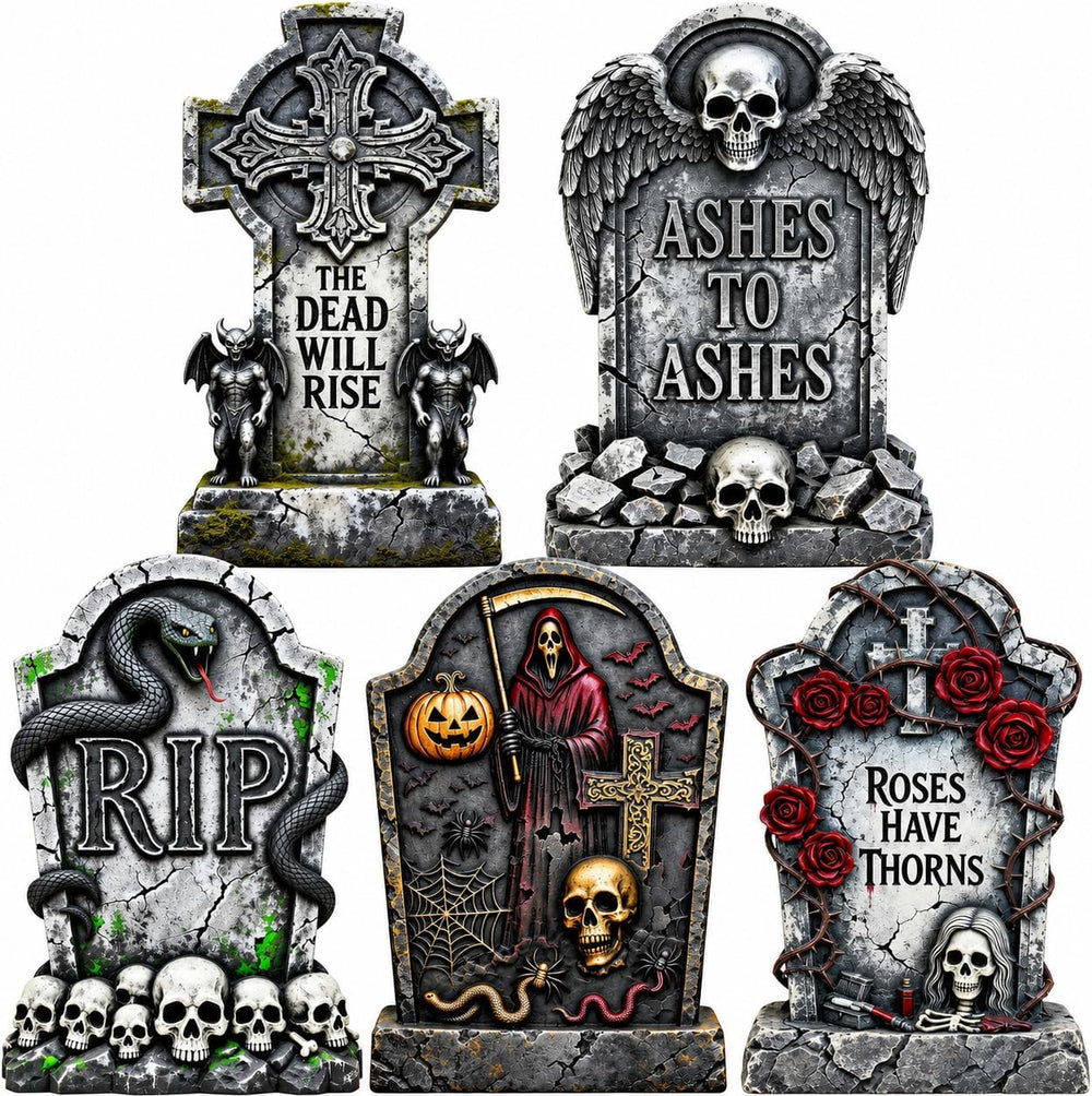 25in Halloween Tombstone Outdoor Graveyard Decor Large Yard Signs, 5Pack