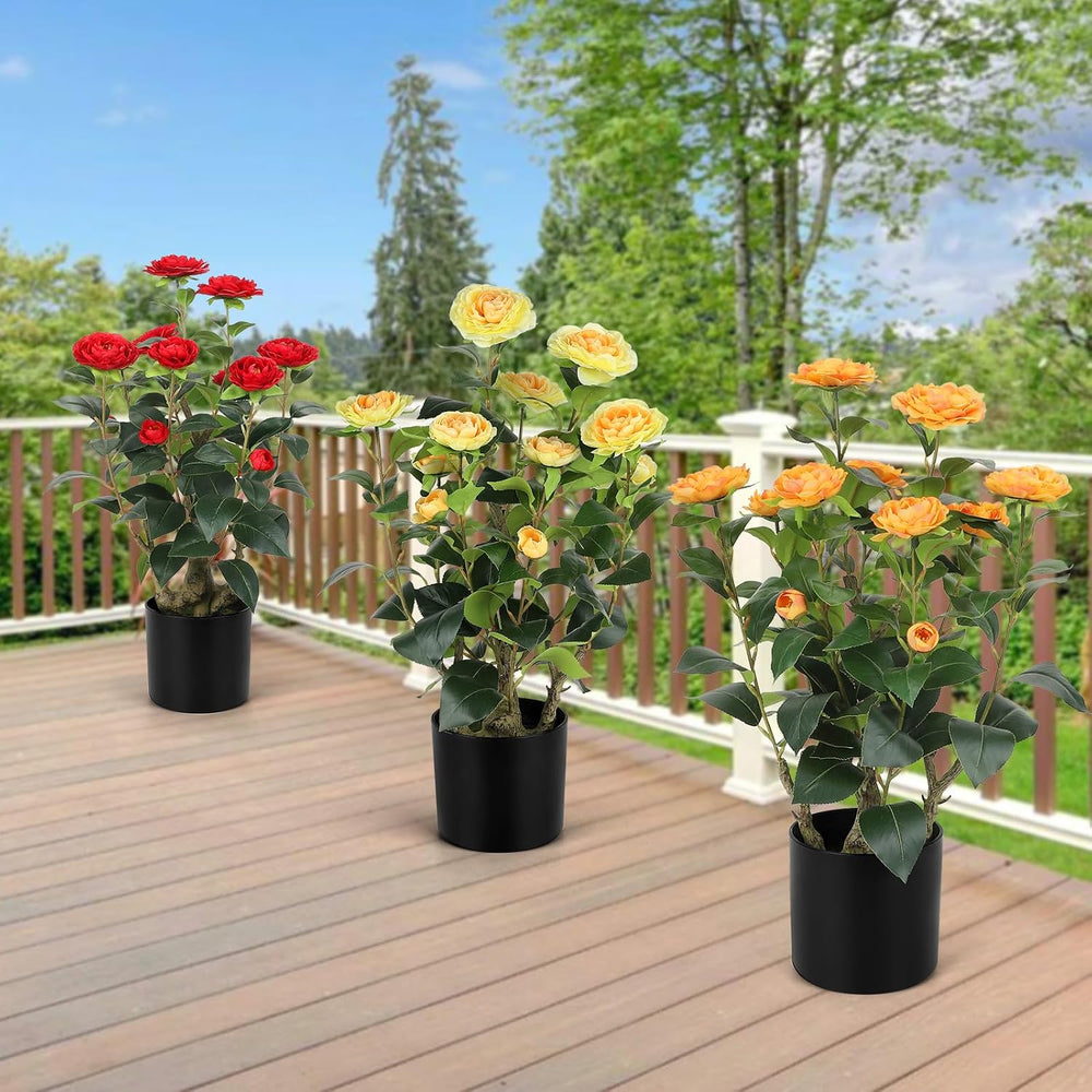 Romantic Season 2FT Orange Artificial Camellia Tree 2Pack, Faux Camellia Plan...