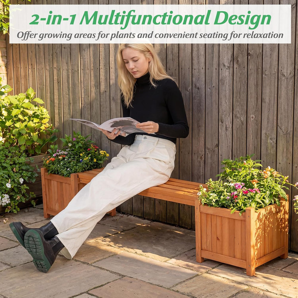 HAPPYGRILL 2-in-1 Outdoor Bench with 2 Raised Garden Beds
