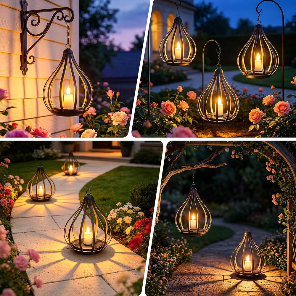 Solar Lanterns Outdoor Waterproof Hanging Solar Lights Outdoor Decor 2 Pack