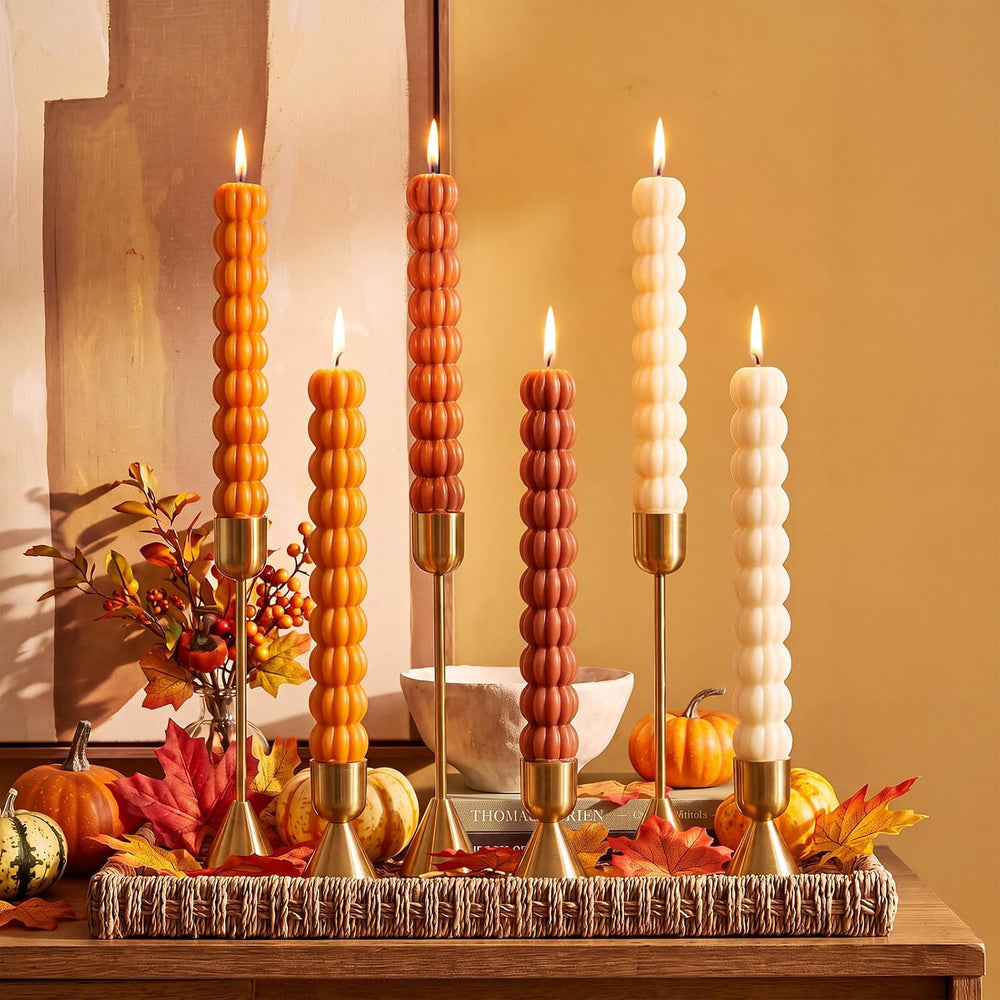 6 Pcs Thanksgiving Candlesticks Fall Candles Pumpkin Taper Smokeless 7.16'...