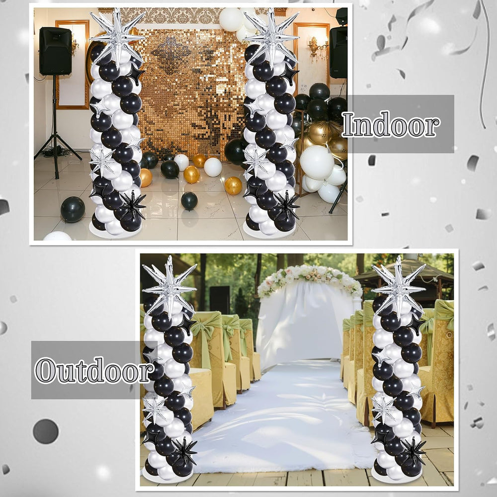 Soulchen 110 Pcs Black Silver Explosion Balloons Column Stand Kit