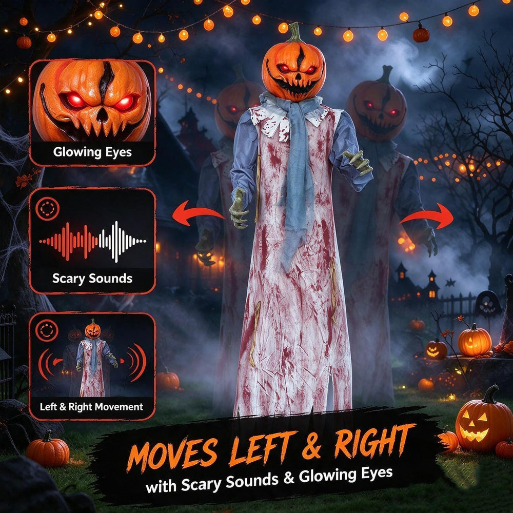 Halloween Decorations – 6.2FT Scary Pumpkin Animatronics, Sound Activated wit...