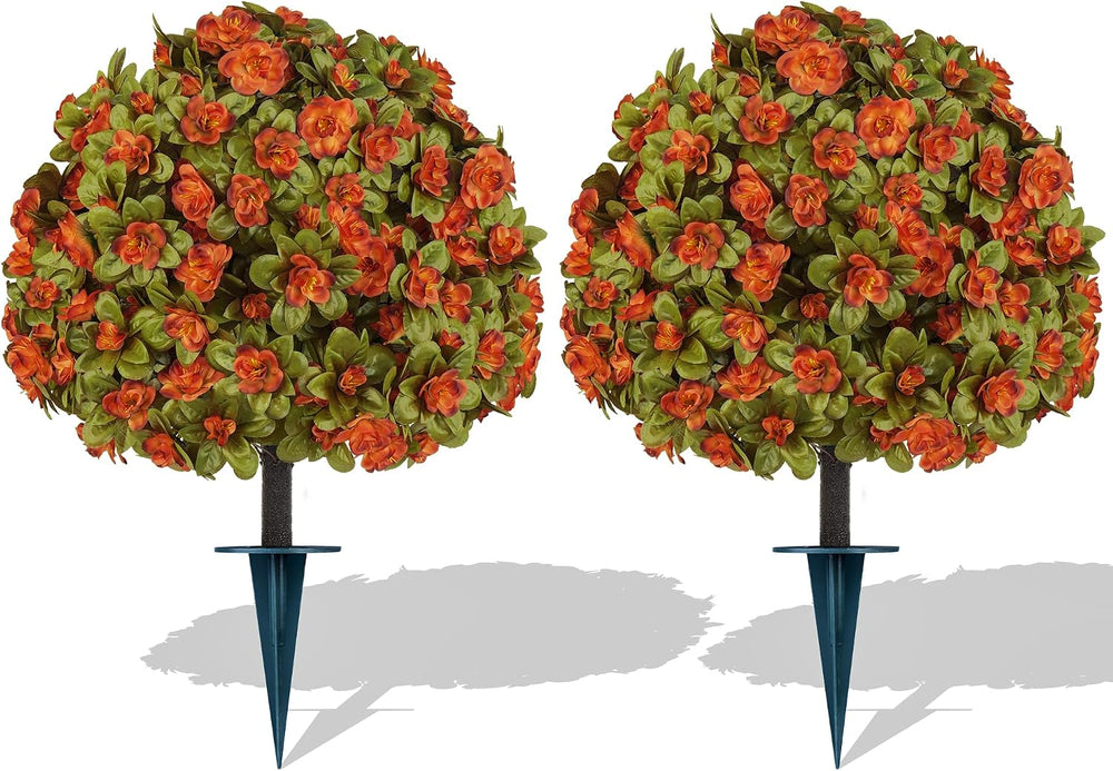 2 Pack Artificial Fall Azlea Flower Topiary Balls for Outdoor