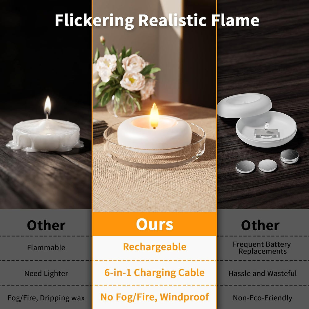 6 Pack Rechargeable Flameless Floating Candles, Flickering LED Tea Lights