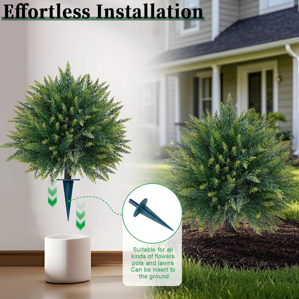 2 Pack Artificial Cedar Topiary Ball Trees with Ground Spike,23"