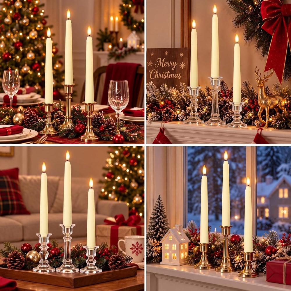 Tuanse 20 Pcs LED Flameless Taper Candles with Remote Timer, 8.46", Beige