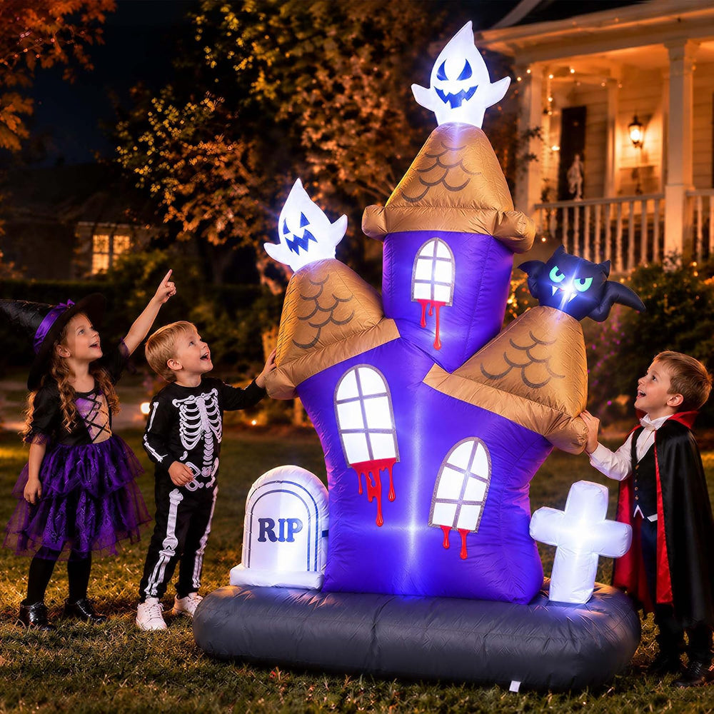 6.2FT Inflatable Halloween Decoration Outdoor Blow Up Castle Yard LED Decor