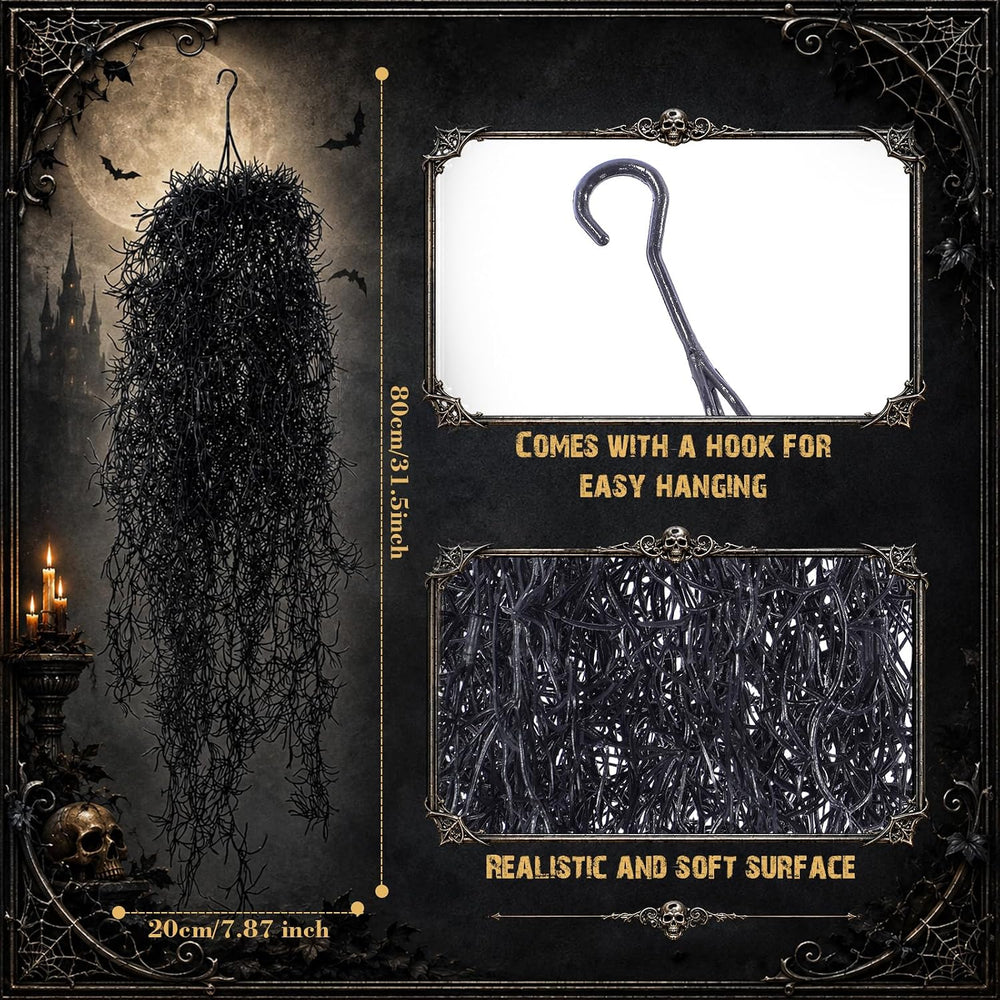 Hotop 2 Pc Artificial Spanish Moss Halloween Gothic Decor,Black