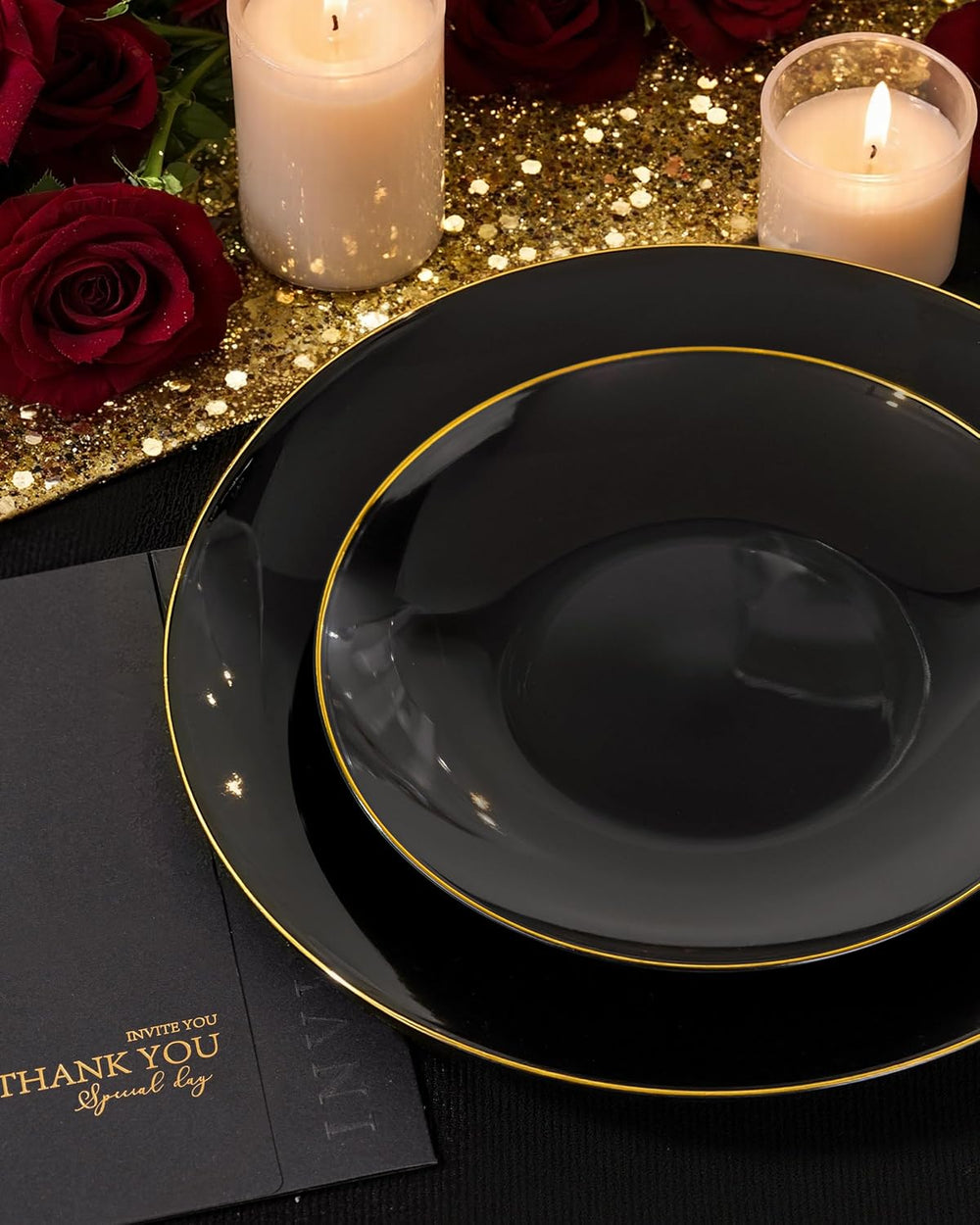 Nervure 100PCS Black Plastic Plates - 7.5″ Black Dessert Plates Disposable