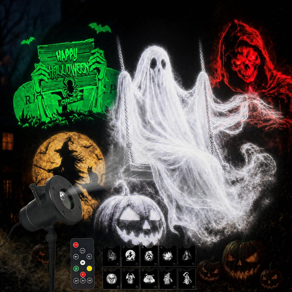 Halloween Projector Lights Outdoor, 10 Slides w/Remote & Timer