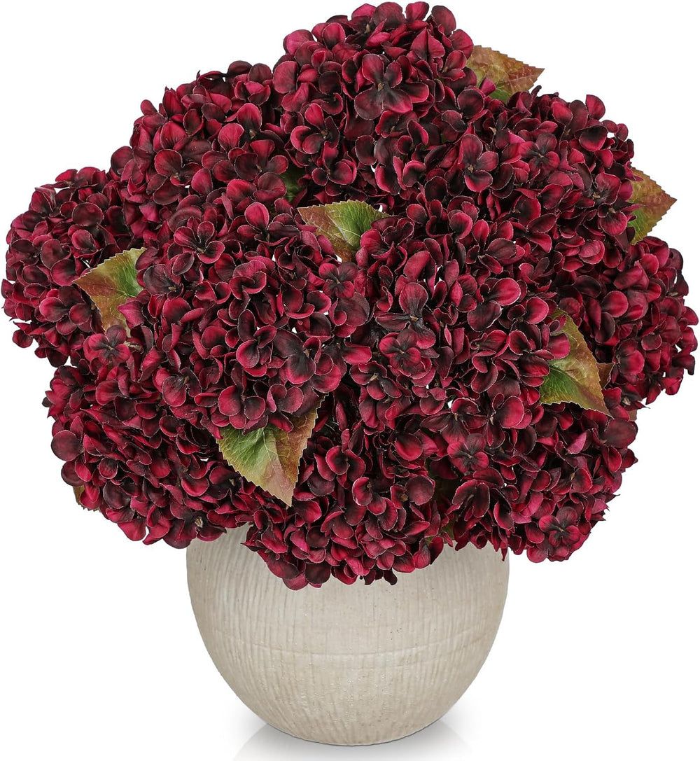 Hollyone Burgundy Hydrangea Artificial Flowers 2PCS Fake Fall Flowers Decor