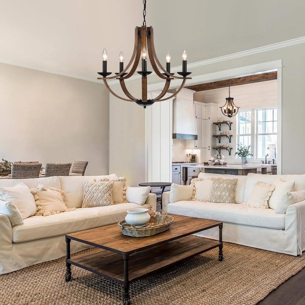 Farmhouse Chandeliers for Dining Room Light Fixture, 5-Light 24 inch Faux Woo...
