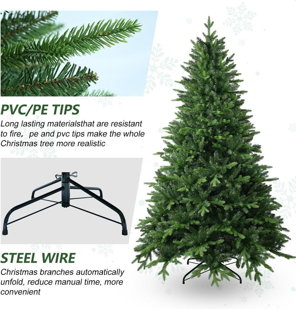 7FT Unlit Artificial Christmas Tree, 2272 PE/PVC Tips, Living Room